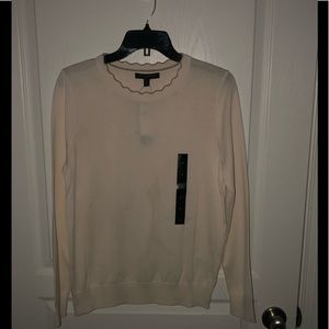 Cream colored sweater, beige scalloped neckline